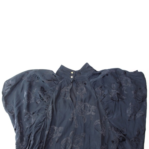 Zara NWT Navy Blue High Neck Puff Sleeve Jacquard Blouse Small Long Sleeve - Picture 6 of 9